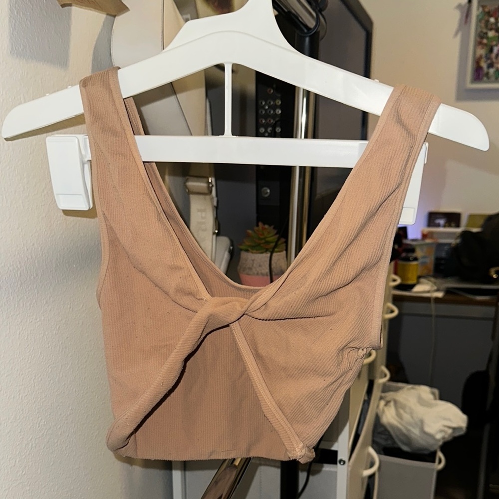 Women's Tan Twist Front Crop Top